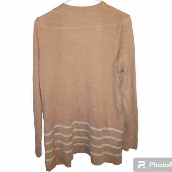 Loft Women's cardigan size Large tan white stripes Pockets W-355 - Picture 3 of 4
